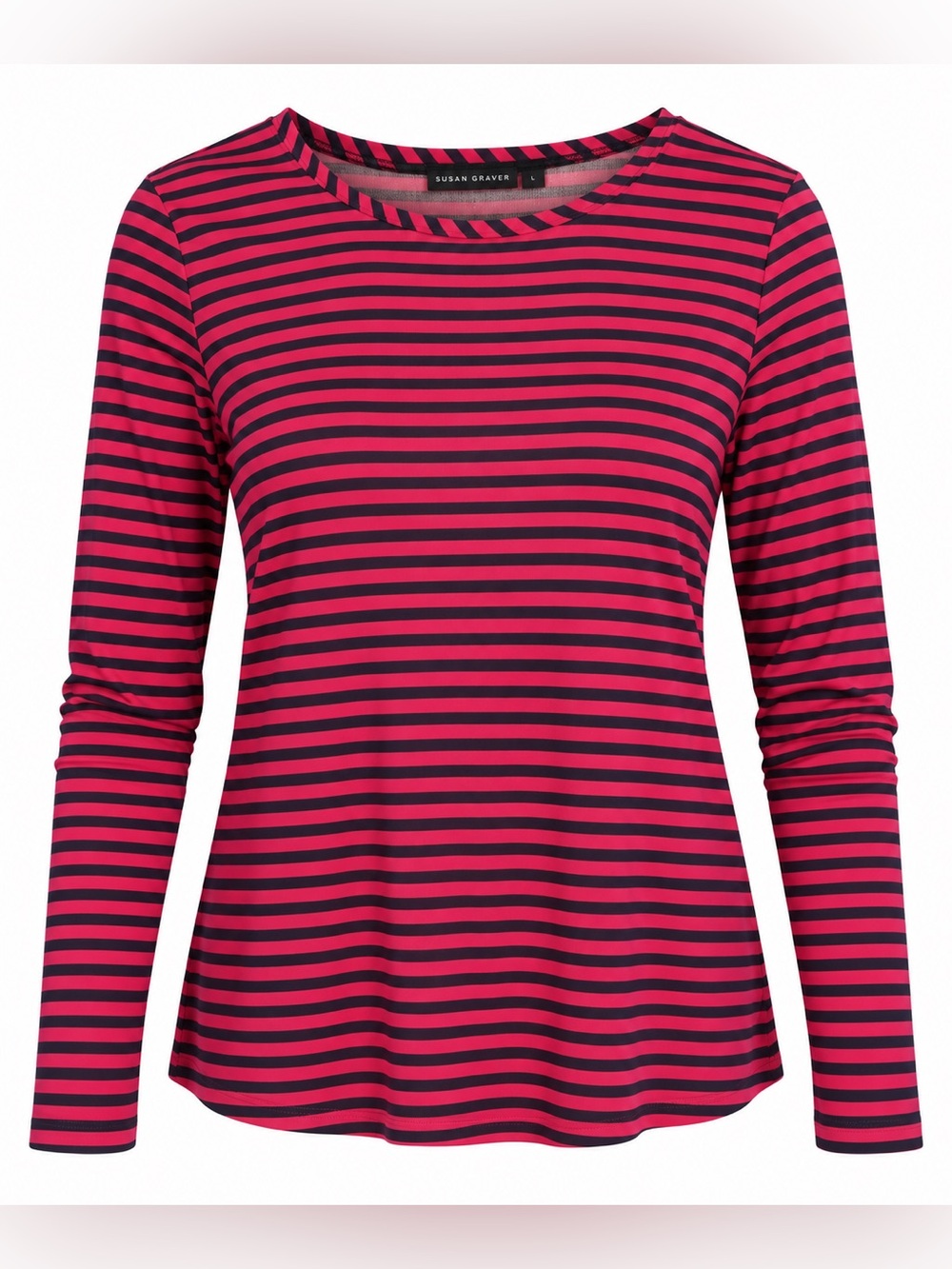 Susan Graver Weekend Cotton Modal Top Women's Size Large Stretch Striped Casual